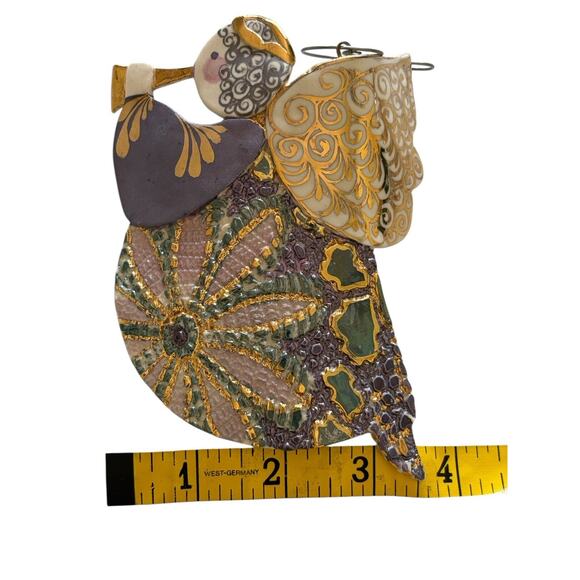 Artesian Handcrafted Clay Art Pottery Glazed Angel Ornament Hand painted 5” - Picture 5 of 8